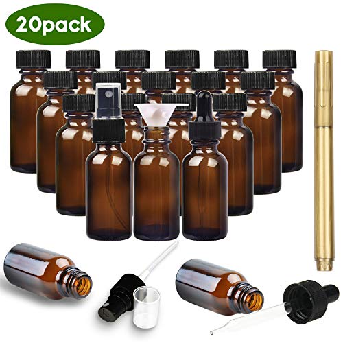 Amber Glass Bottles, YULEER 1oz Glass Bottles with 1 Dropper & Sprayer