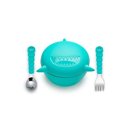 Miniatura 4 de melii Cuenco de silicona con tapa y utensilios, cuchara y tenedor para bebés, niños pequeños y niños, sin BPA, apto para lavavajillas y microondas