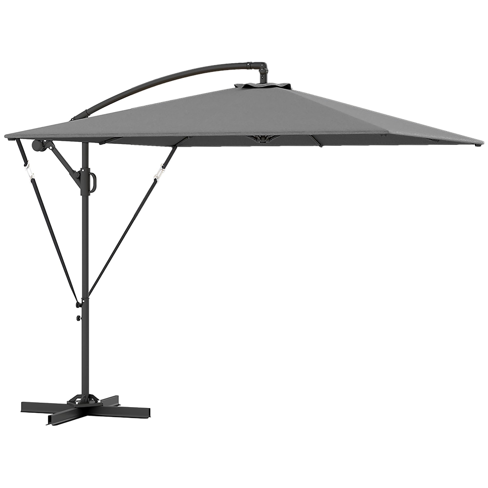 Ombrellone Esagonale Outsunny 196 Cm Con Manovella, Apertura A Pressione, Per Spiaggia, Balcone E Giardino, Asta In Alluminio