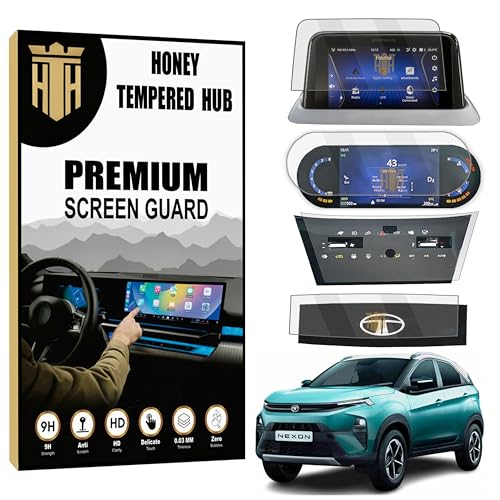 Image of (4 PACK) Screen Guard For TATA NEXON 2023 FACELIFT / NEXON CREATIVE 7 INCH INFOTAINMENT + 7INCH DIGITAL INSTRUMENT CLUSTER + STEERING + AC PANEL Protector / Anti Scratch | Water Resistant Car Music Stereo Display Accessories [Not Tempered Glass] 7 INCH