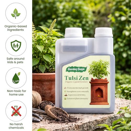 Image of Garden Genie TulsiZen - Organic Liquid Fertilizer for Tulsi Plants, 250ml | Plant Food with Growth Nutrients | Growth Booster for Healthy Leaves, Strong Roots & Daily Vitality