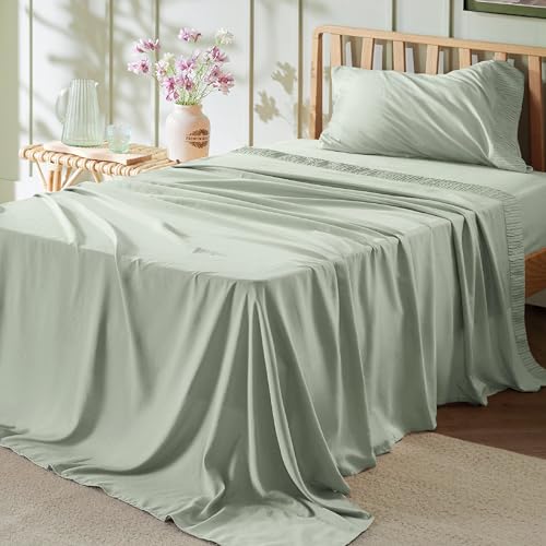 Image of Bedsure Twin XL Sheets Dorm Bedding - 3 Pieces Soft Extra Long Twin Sheets, Breathable & Cooling Bed Sheets Set, Oeko Tex, Easy Care Microfiber for Women, Men, Sage Green