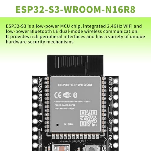 3pcs ESP32-S3-DevKitC-1-N16R8 Development Board Integrated 2.4GHz WiFi Bluetooth 5.0 ESP32-S3-WROOM-1 Microcontroller Processor Dual Type C Interface for Arduino