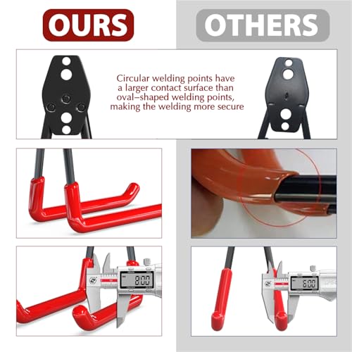 Image of 3-H Garage Wall Hooks 14 Pack,Garage Hooks Heavy Duty with Extra Welding Spots,Garage Hooks for Hanging,Garage Organizer for Garden,Lawn,Yard Tools,Chairs,Ladders,WeedEater,Shovel,Blower(Red)