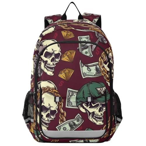 Skull Punk Money (003) Laptop Backpack Lightweight Bookbag Travel Backpack with Multiple Pockets for Women Men