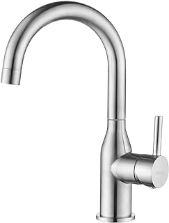 WOWOW Single Handle Bar Sink Faucet 1 Hole Bar Faucet Brushed Nickel Small Kitchen Faucet Modern Commercial Faucet for Sinks RV Sink Faucet with Water Supply Lines