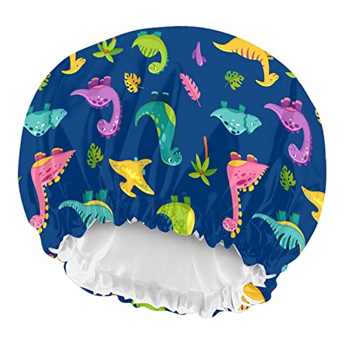 Image of Dinosaur Novelty Print Kids Satin Sleep Cap, Satin Bonnet Boys Girls Adjustable Slouchy Beanie Hat for Night Sleep Curly Spring Summer Fall Winter Hair Cap for Toddler Children Baby