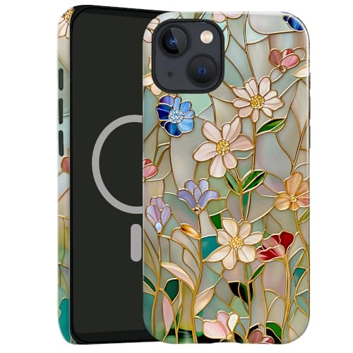 TnXee Case Compatible with iPhone 14,Compatible with MagSafe,Glossy Fall Prevention Hybrid 2-Layer Hard Shell Cases for Girls Boys,Stained Glass Bloom Flower by TnXee - Used condition - US$10.64