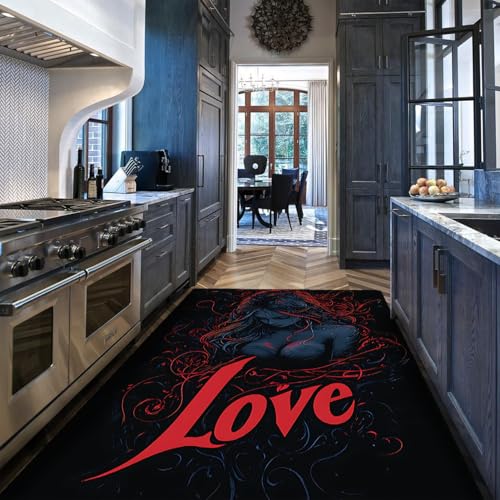 Tapis antidérapant noir et rouge 140x200cm motif féminin - 5