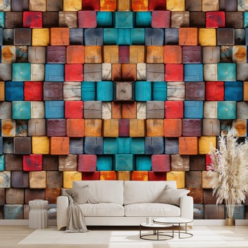 WXHFM - Colorful 3D Wood Wallpaper Abstract Wall Mural for
