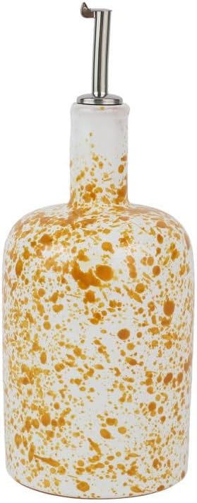 Vietri Amalfitana Yellow Splatter Olive Oil Bottle Container, 26oz Earthenware Salad Dressing Pourer, AMA-4147SPY