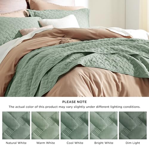 Image of Bedsure Quilts Queen Size - Lightweight Bedspreads Queen Size with Basket Weave Pattern, Soft Quilt Bedding Set, Sage Green Comforter Set Coverlet for All Seasons with 2 Pillow Shams (90 inch x 96 inch)