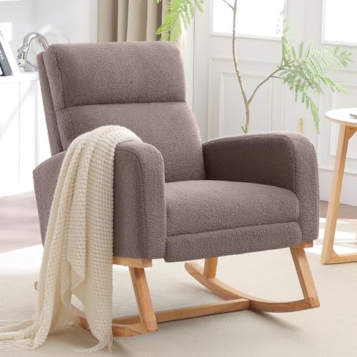 Image of HCHAIRH Rocking Chair Nursery with Foot Rest, Nursing Rocking Chairs for Mom Nursery, Teddy Rocker Glider with High Backrest for Living Room, Bedroom, Coffee