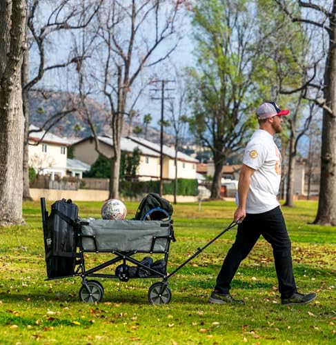 MacSports Double Decker Wagons Carts Heavy Duty Foldable Outdoor Collapsible Cart Portable Lightweight Utility Cart, All Terrain Sports Wagon for Camping Gear, Groceries, and More (Two Tone Gray)