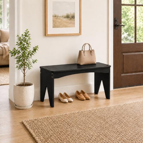 Image of APRTAT Bamboo 35.4 inch Dining Room Bench, Long Indoor Shoe Bench Seat, Black | 450LBS Weight Capacity, 2-Person Seat, Rounded Safety Corners, Multi-Scene Use, Easy Assembly