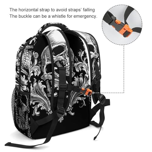 Skull Baroque Goth Floral Unisex Backpack Casual Daypacks Lightweight Shoulders Bag for Camping Hiking Travel3