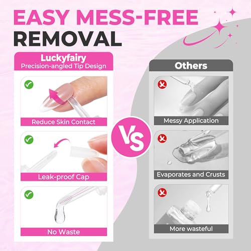 Image of Luckyfairy Nail Glue Remover for Press on Nails, 15ml Acetone-free Nail Polish Remover, Multi-Functional Glue Remover for Nails Tips, Quick Easy Gentle Removal, Not for Gel Polish