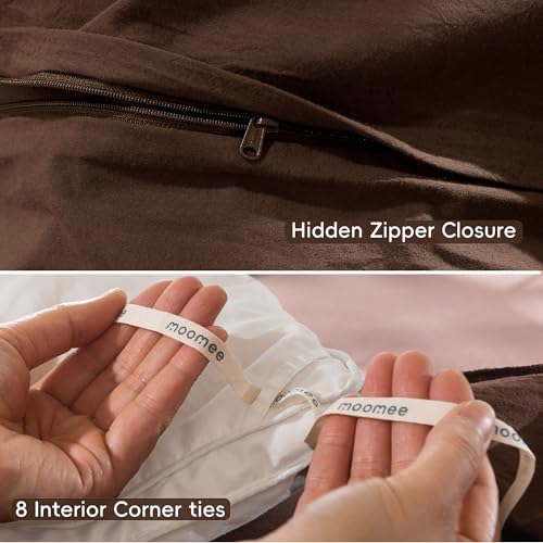 Image of MooMee Duvet Cover Set 100% Washed Cotton Linen Like Full | Relaxed Linen-like Texture. Soft, Breathable & Long-lasting Comfort. Lightweight. Hidden Zipper with 8 Interior Corner Ties