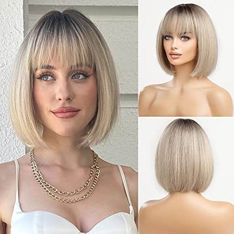 HAIRCUBE Blonde Bob Perücken für Frauen Kurze Kunsthaarperücke mit Pony Cover