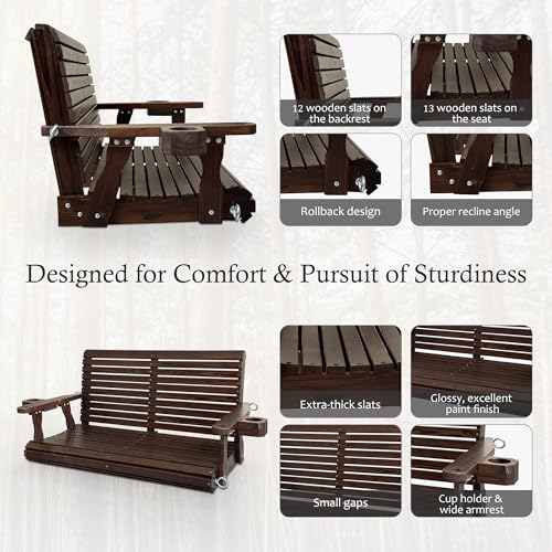 Image of Fortune Candy Wooden Porch Swing, Deep Brown, 4 FT Extra Large