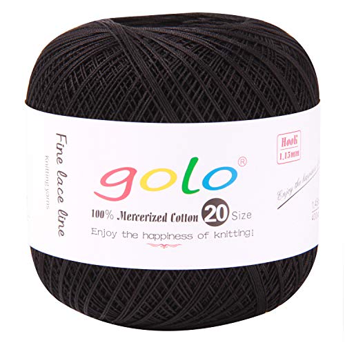 Image of golo Black Cotton Yarn Size 20 for Hand Knitting and Crochet, 901 Black Yarn