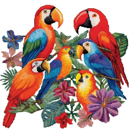 Xinpinzhou Parrot 11ct Cross Stitch Kits, 11 CT Funny Pre Printed Counted Stamped Cross Stitch Embroidery Needlepoint Animals Patterns Kits for Beginners Adults Crossstitch 30 x 30 cm