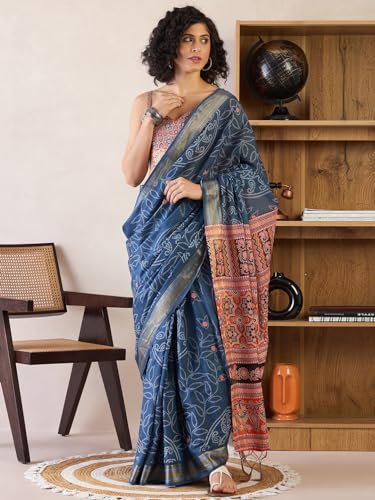 Image of SAREE MALL Women's Cotton Bandhani Printed Ready To Wear one Minute Saree With Unstitched Blouse