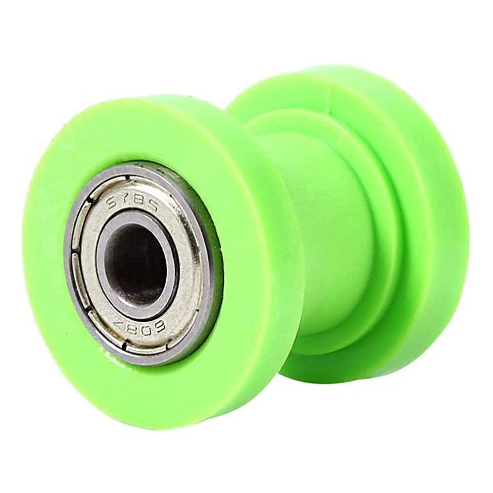 2 piezas de rodillo de cadena tensor de polea universal, rodillo de cadena de 10 mm, polea guía deslizante, polea guía de nailon, rodamientos de alta resistencia, guía de rueda tensor (verde)