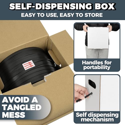 pp strapping banding roll - 1000ft x  standard pp strapping roll - banding strapping kit amp pallet strapping kit - 400lb break strength - includes pp strapping roll amp self-dispensing box