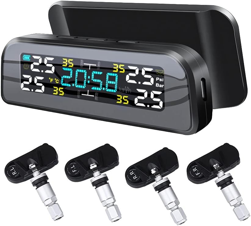 Excefore Tire Pressure Monitoring System,Solar Tire Pressure Monitor System Universal Wireless Car Alarm Waterproof External Sensors for Rv Trailer Car