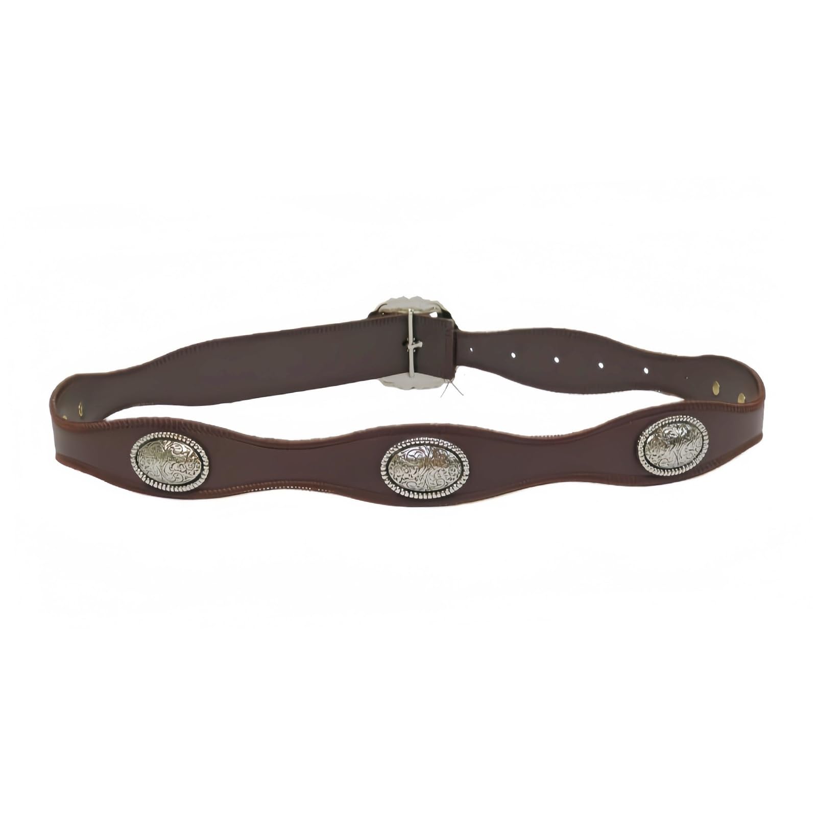 AGUTALITHIC Studded Leather Belt Engraved Floral Oval Rivets Adjustable Waist Strap Y2k Western Buckle Accessories for Women(100cm/39, Brown)