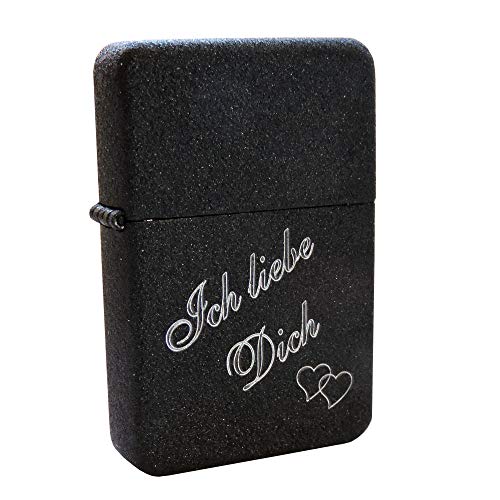 Schwarzes Crackle Laser Gas Sturmfeuerzeug mit SOFORTGRAVUR + VORSCHAU:...