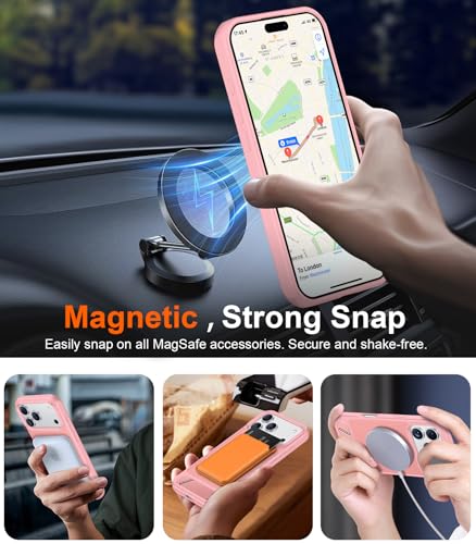 Image of Designed for iPhone 17 Pro Case, [Built-in Invisible Kickstand][Compatible with MagSafe][Military Grade Shockproof] Slim Translucent Matte Phone Case 6.3 inch (Pink)