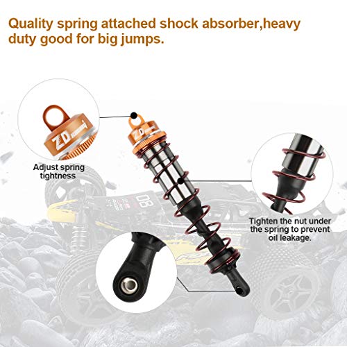 4 Pcs Front & Rear Shock Absorber Rc Car Alloy Adjustable Assembled Spring Damper For 1/8 Scale Jlb Hsp Em Racing Dhk Hpi Redcat Lrp Hobao Zd Racing Hongnor Df-Model Truck Buggy Truggy (Gold) #TOP4