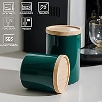 Vista 2 de SWEEJAR Recipiente de cerámica para almacenamiento de alimentos, recipientes apilables con tapa hermética de madera para servir café molido, té