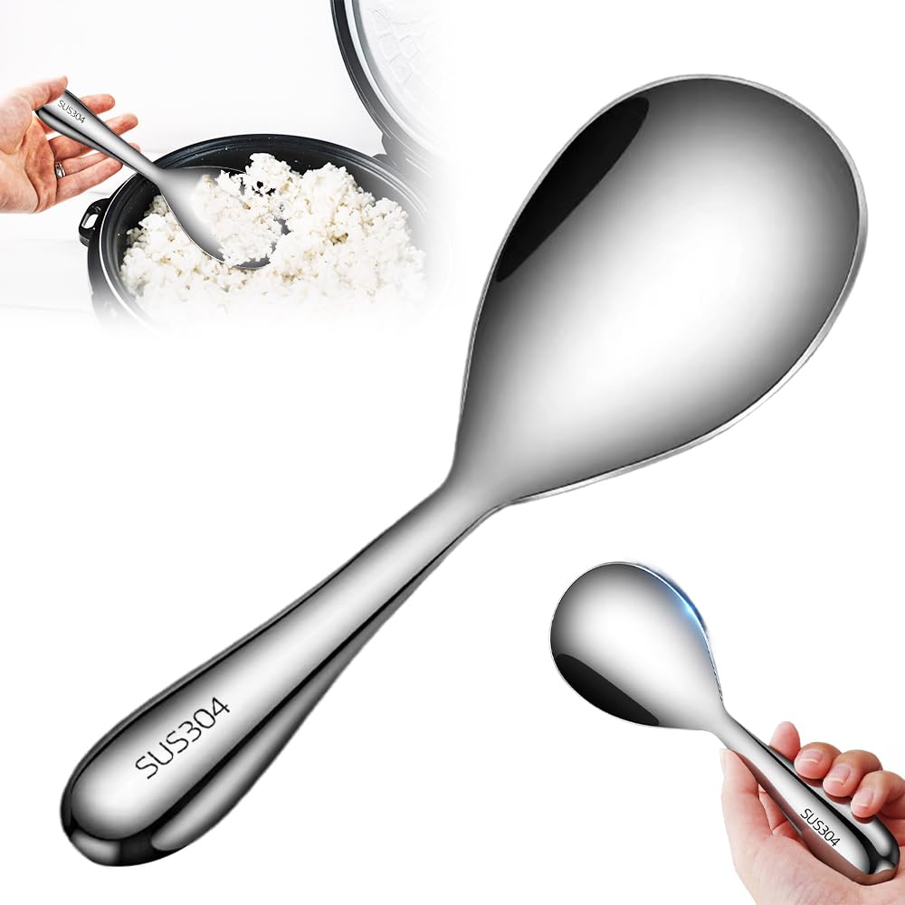 Thickened Stainless Steel Non-Stick Rice Spoon,Stainless Steel Rice Spoon,Durable, Non-Stick Food Rice Spoon Paddle, Easy to Clean, Suitable for Home Hotel Restaurant (1)