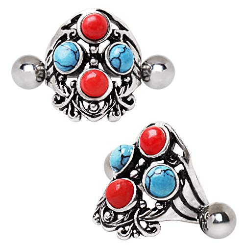 Jewelry Pendiente Tipo Brazalete de cartílago de Color Turquesa y Coral de Acero Inoxidable 316L Jewelry