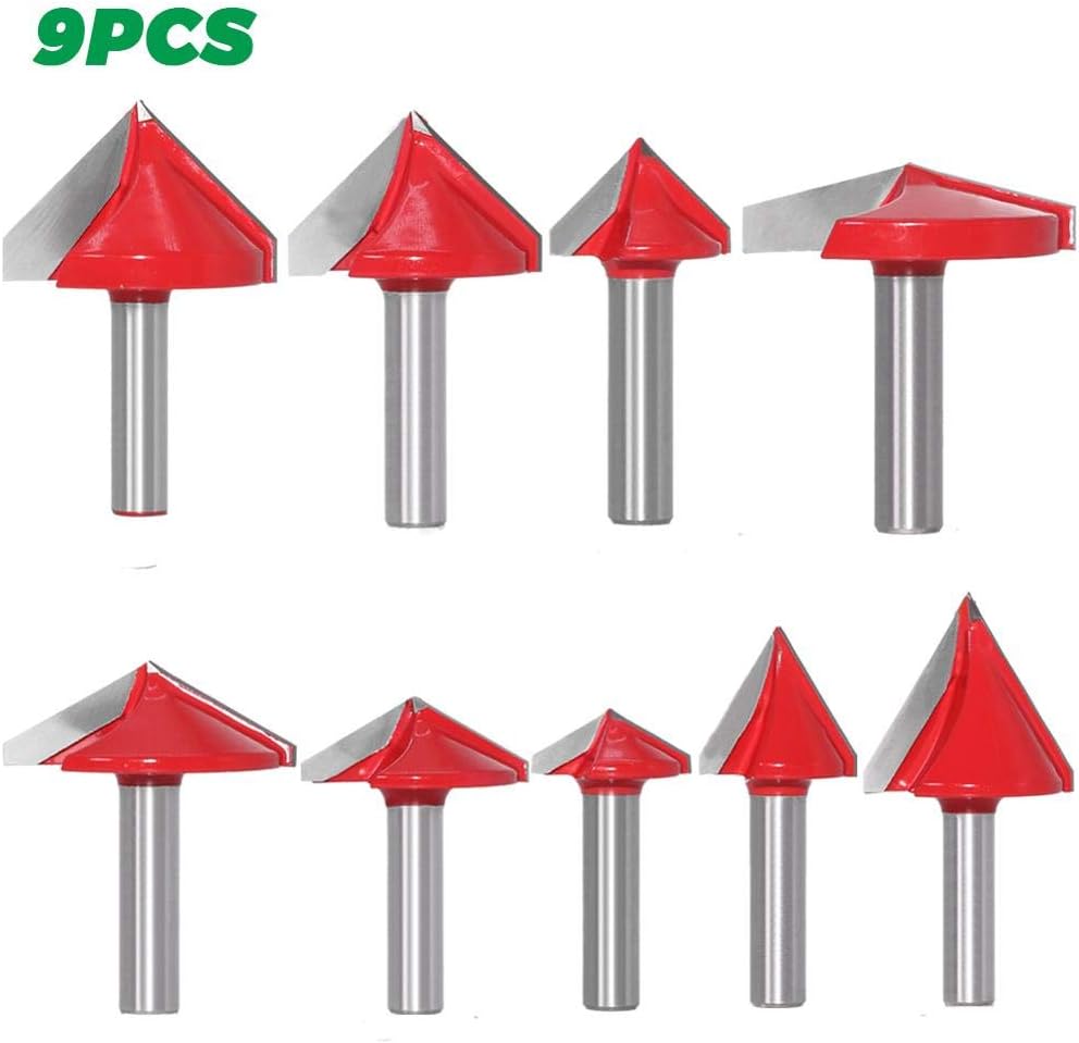 PYouo-Best Router bit 8mm Shank V Bit CNC Solid Carbide End Mill 3D Router Bits for 60 90 120 150 Deg Tungsten Woodworking Milling Cutter Durable Products (Cutting Edge Length : 9PCS)