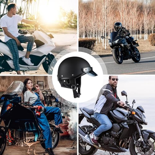 Casco de motocicleta vintage de media cara: casco abierto, protección de media carcasa para motocicleta retro | Gorra de moto de calle con homologación ECE, apta para cascos de crucero, scooter, turis - imagen 4