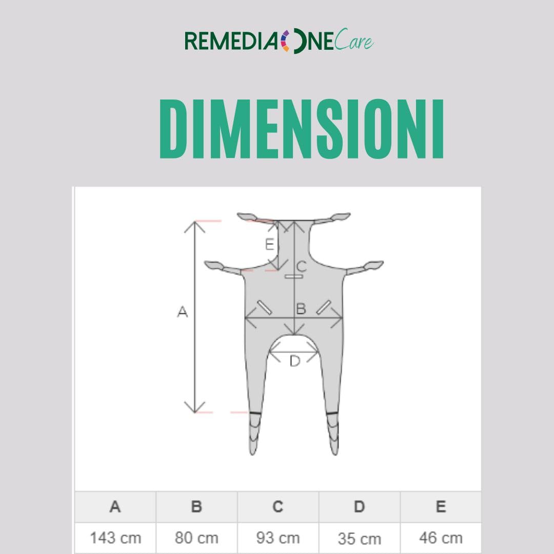 REMEDIA ONE - Imbracatura per Sollevatore Disabili, Alzamalati da Letto, Imbragatura Sollevatore, Imbracatura per Sollevamalati - Modello Standard con Poggiatesta per una Movimentazione Sicura