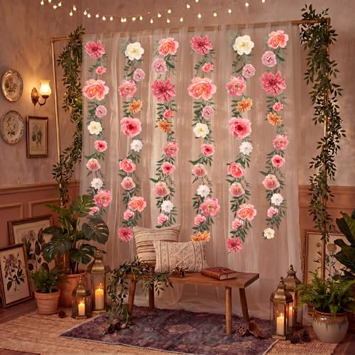 Image of Suncalla 2 Pcs 6.6 ft Artificial Flower Garland Floral Backdrop Arch Fairy Flower Hanging Ceiling Colorful Garland for Wedding Bridal Shower Baby Shower Tea Birthday Backdrop Wall Decor(Lively Color)