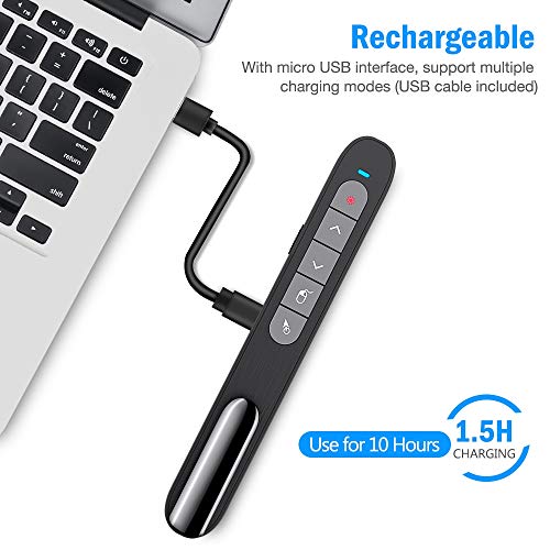 Image of DinoFire Wireless Presenter Remote with Air Mouse, RF 2.4GZ USB Rechargeable Presentation Clicker for Powerpoint PPT Slide Clicker for Laptop /Computer /MAC