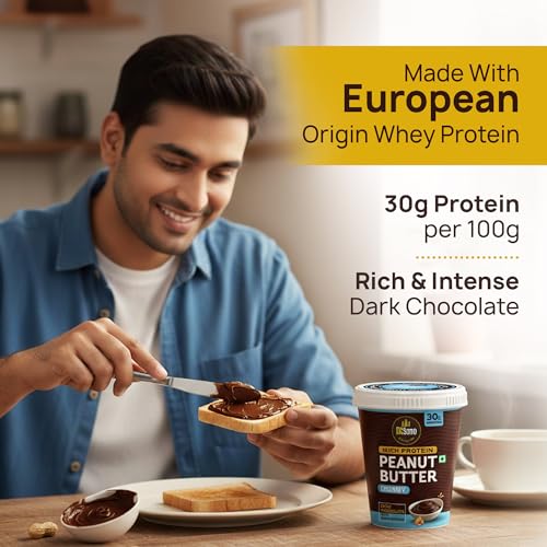 Image of DiSano High Protein Dark Chocolate Peanut Butter with Whey Protein, Crunchy 1kg | 30g Protein. Gluten Free, Post & Pre Workout snack