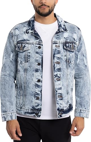 X RAY Mens Denim Jacket, Washed Ripped Distressed Flex