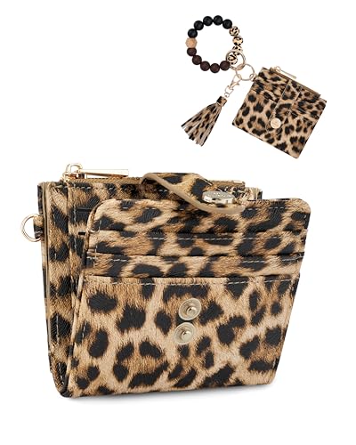Image of Keychain Wallet Wristlet for Women,RFID Small Leopard Wallet Women | Wallet Wristlet with Zipper Coin Pocket,Vegan Leather Card Wallets for Women, 2 ID Window,Gift