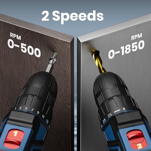 20V Brushless Akku Bohrschrauber, 25+1 Akkuschrauber 60Nm Max, Akku Bohrmaschine mit 2 Akkus, 2 Geschwindigkeiten, LED, Akku Schlagbohrschrauber 25 Zubehör für Heimprojekte – Bild 5