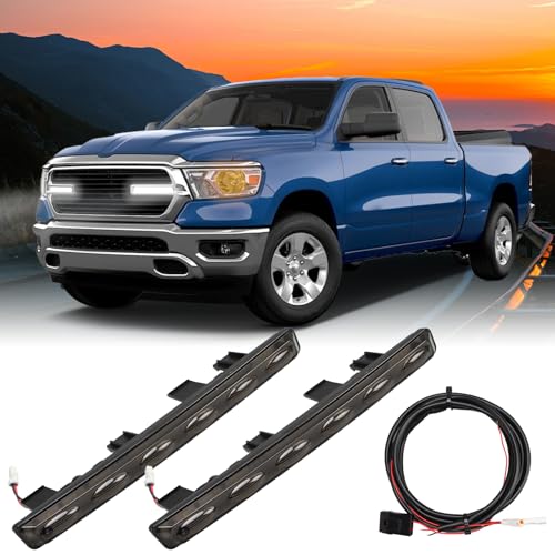 FUSCH Pair of LED Front Grill Lights Compatible with Dodge Ram 1500 Big Horn Laramie Tradesman 2019-2024, Exterior Grille Trim Lamp with Wiring Harness, Radiator Grille Light White - Smoked Lens by FUSCH - Used condition - US$78.37