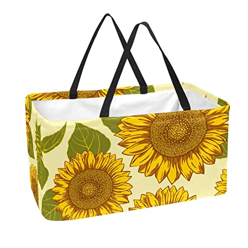 Sac de courses pliable à grand volume et motif tournesols de style sac à main