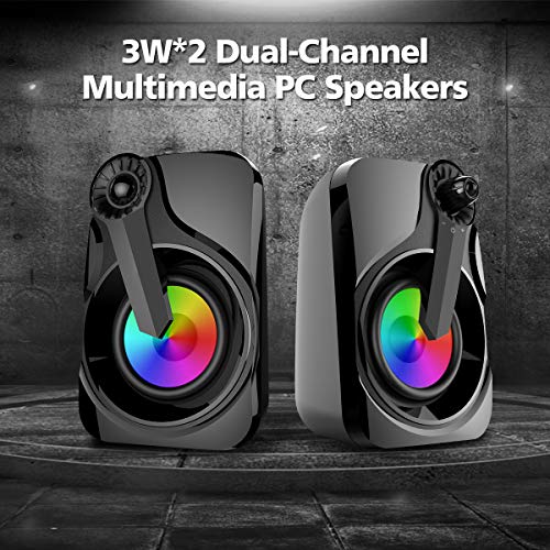 Computer Speakers, Maboo Soundbar USB Powered with LED Light for Computer Desktop Laptop PC, Smartphone, TV Black (Colorful Speakers)