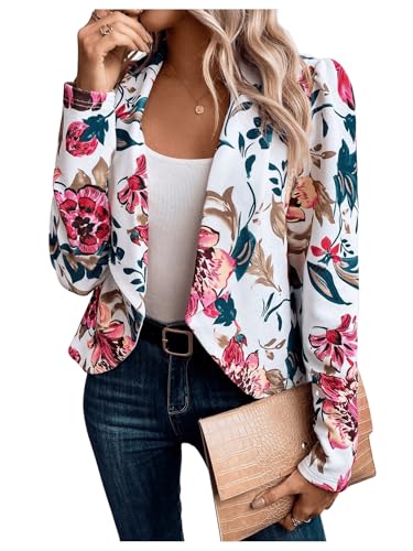 SweatyRocks Women's Lapel Floral Print Blazer Long Sleeve Draped Open Front Jacket